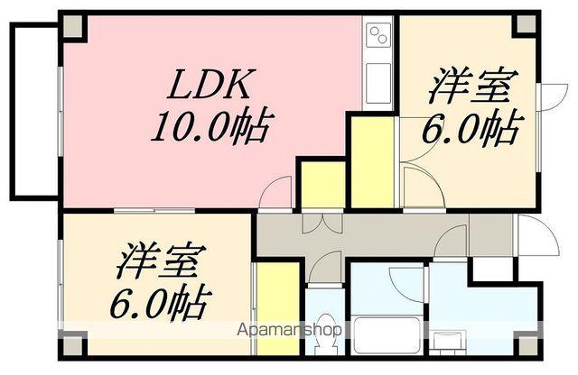 函館市電本線湯川線 柏木町駅 徒歩12分 3階建 築33年(2LDK/3階)の間取り写真