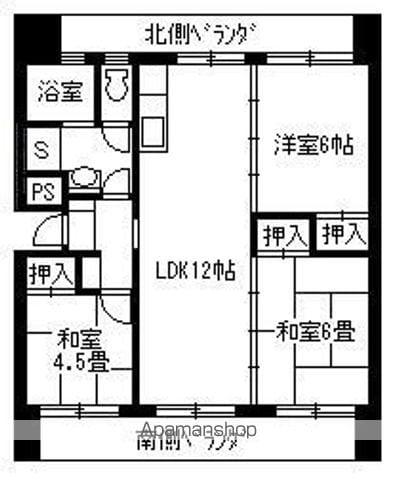 鴨池サンハイツ8号棟(3LDK/6階)の間取り写真