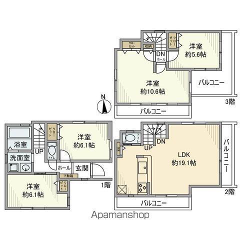東京都新宿線 西大島駅 バス乗車時間:16分 第七砂町小学校前バス停で下車 徒歩4分 3階建 築3年(4LDK)の間取り写真