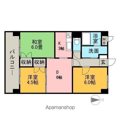 メゾン原Ⅱ(3DK/9階)の間取り写真