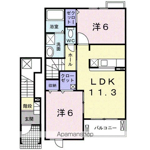 エアリーサイドⅡB(2LDK/2階)の間取り写真