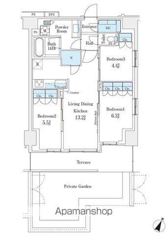 ロイヤルパークス赤羽ノース(3LDK/1階)の間取り写真