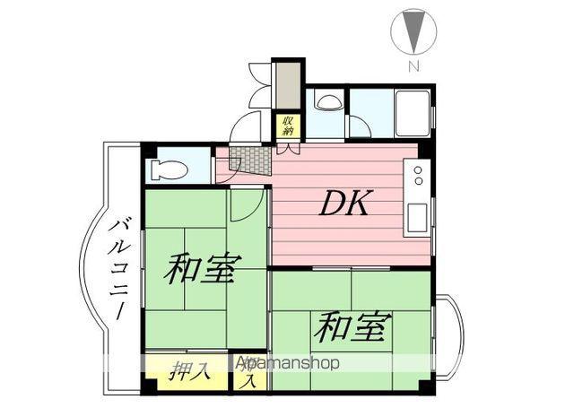 出口マンション(2DK/2階)の間取り写真
