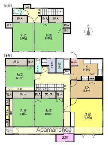 常磐線 いわき駅 バス乗車時間:17分 石森中央バス停で下車 徒歩2分 2階建 築40年(6LDK)の間取り写真