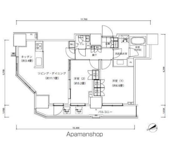 パークキューブ愛宕山タワー(2LDK/4階)の間取り写真
