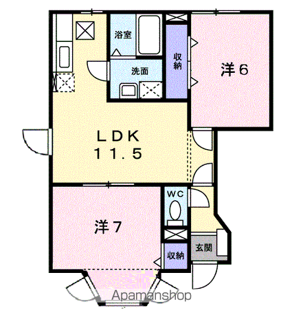 ロータス・高田A(2LDK/1階)の間取り写真