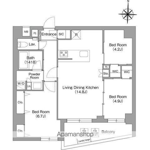 コンフォリア・リヴ永福町(3LDK/4階)の間取り写真