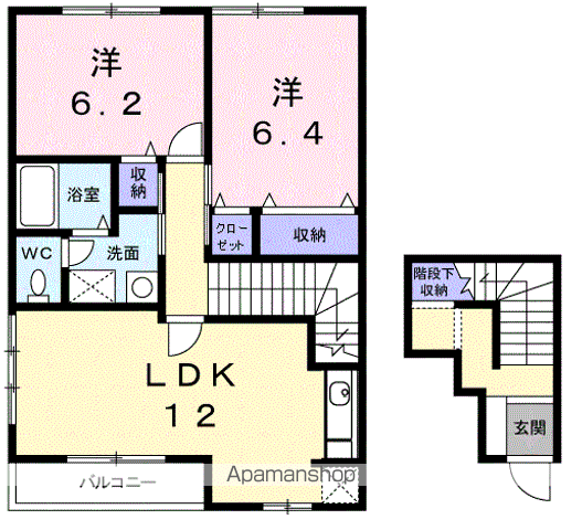 ヴィオラB(2LDK/2階)の間取り写真
