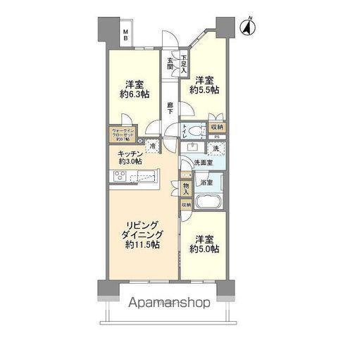 ザ・レジデンス津田沼奏の杜 センターレジデンス(3LDK/13階)の間取り写真