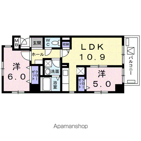 シーザスパレス錦糸町(2LDK/5階)の間取り写真