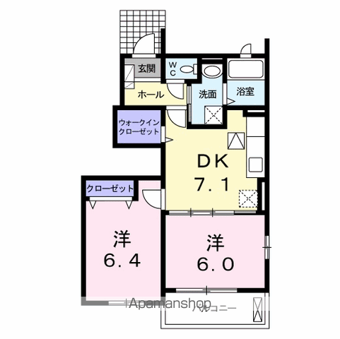 ブリアンソレイユ(2DK/1階)の間取り写真