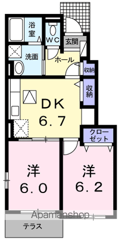 ベル・ソレイユ(2DK/1階)の間取り写真