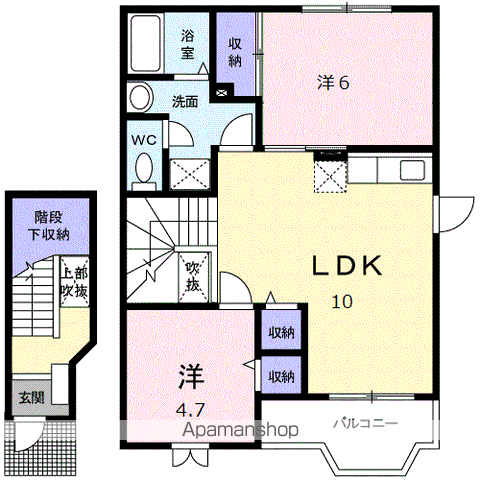 ハ-モニ-タウンD(2LDK/2階)の間取り写真