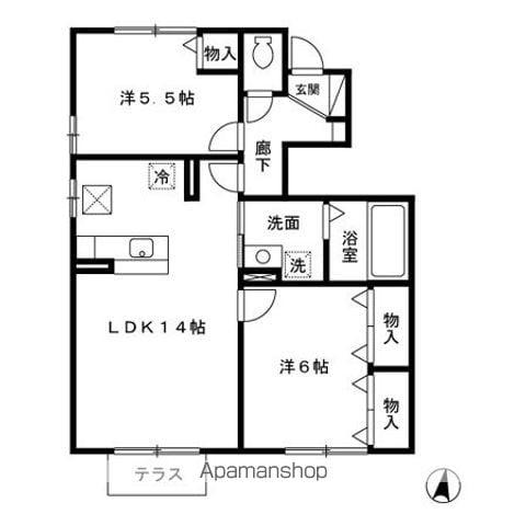 リビングタウン浜田 A棟(2LDK/1階)の間取り写真