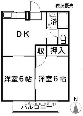 グリーンハイツ上高田(2DK/2階)の間取り写真