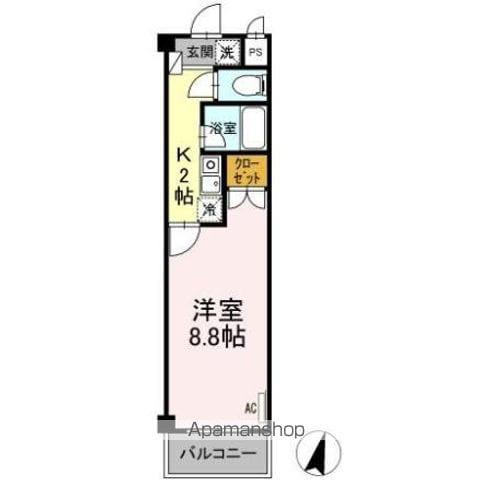 タイムD2(1K/2階)の間取り写真