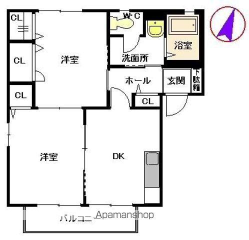 クレール東平尾(2DK/2階)の間取り写真