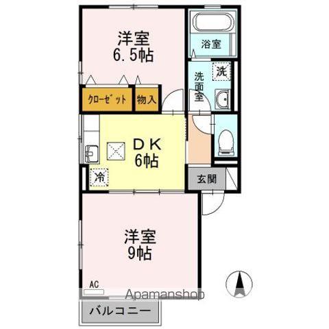 リビングタウン高岡D(2DK/1階)の間取り写真
