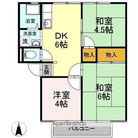 エレガンス西市E棟(3DK/2階)の間取り写真
