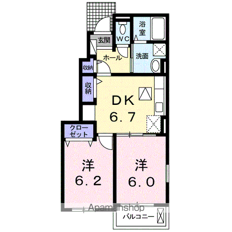 グリッターコートⅡ(2DK/1階)の間取り写真