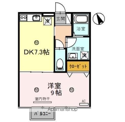 ディアコートI(1DK/2階)の間取り写真