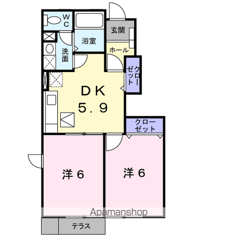 ビルゴ・レオーネB(2DK/1階)の間取り写真