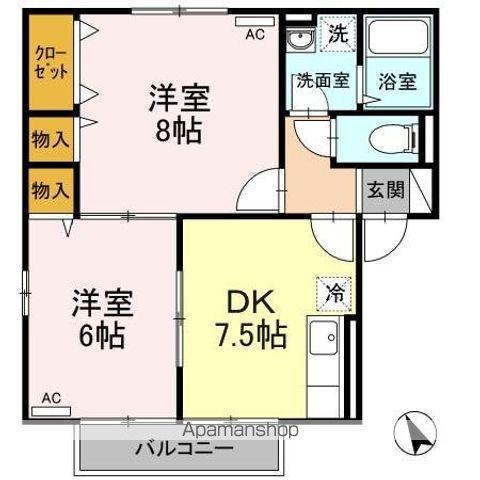 ロジュマンアンソレイエ A・B・C(2DK/2階)の間取り写真