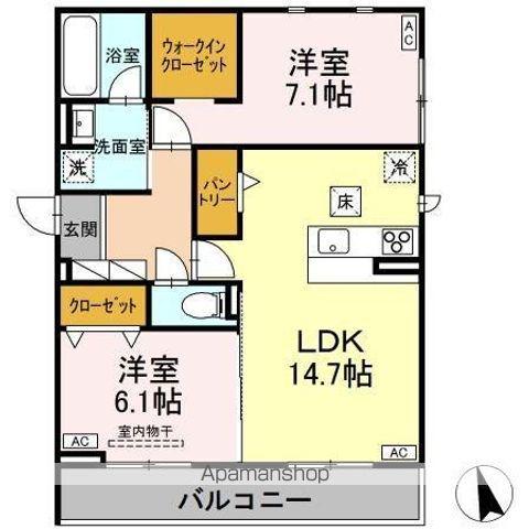 セレスティア長良 ウエスト(2LDK/1階)の間取り写真