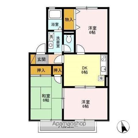 ハイカムール園生(3DK/2階)の間取り写真