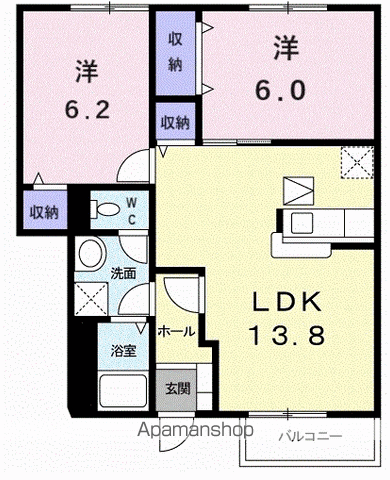 サンシェールB(2LDK/1階)の間取り写真