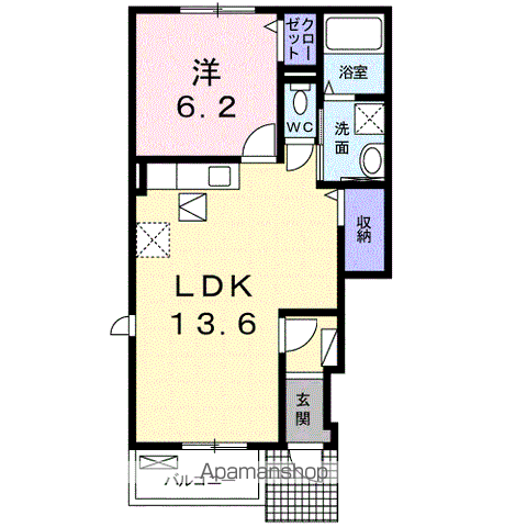 プランドール・ソフィアⅡ(1LDK/1階)の間取り写真