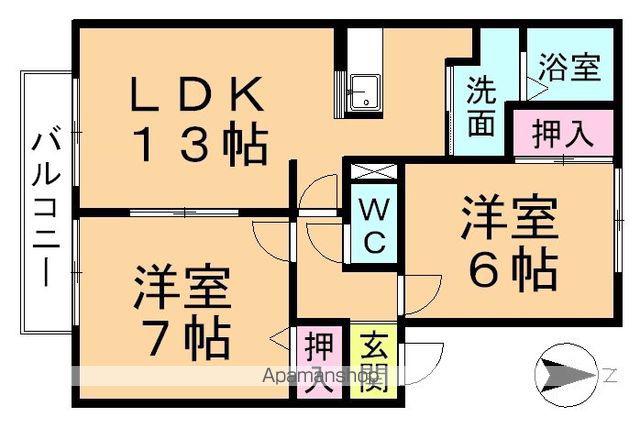 ウイルドミール B棟(2LDK/1階)の間取り写真