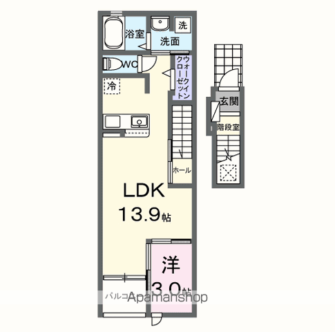 プロスペレ Ⅰ(1LDK/2階)の間取り写真