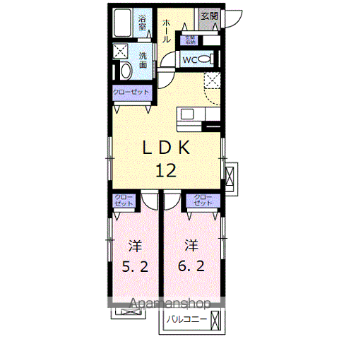 ポルトボヌール(2LDK/3階)の間取り写真