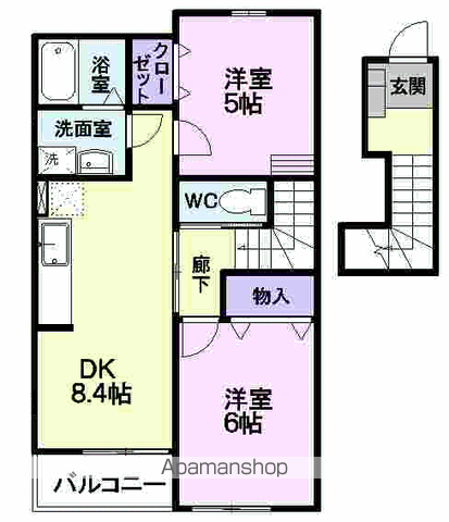 アンソレイエ(2DK/2階)の間取り写真