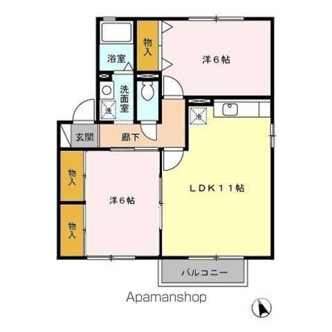 セジュールシャンスⅡ B棟(2LDK/2階)の間取り写真