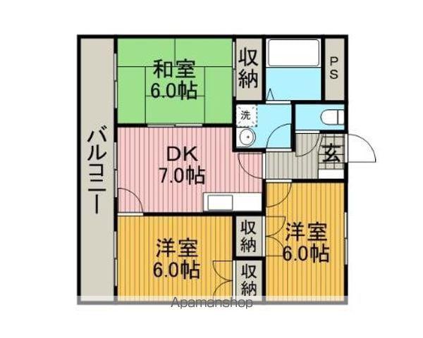 アスカコート相模原(3DK/4階)の間取り写真