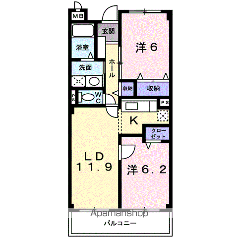 ファインヴァルト(2LDK/2階)の間取り写真