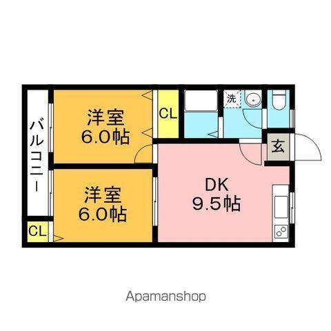 オーク高野A(2DK/1階)の間取り写真