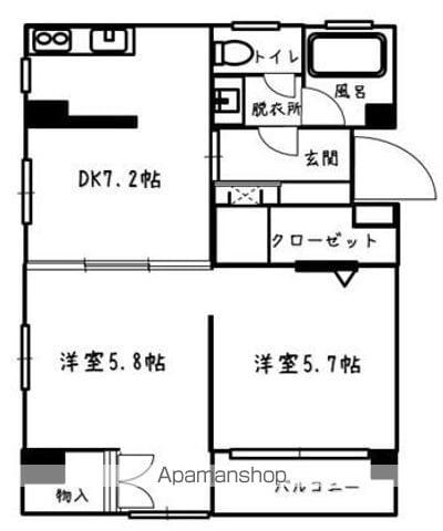 コーポ 白菊(2DK/3階)の間取り写真