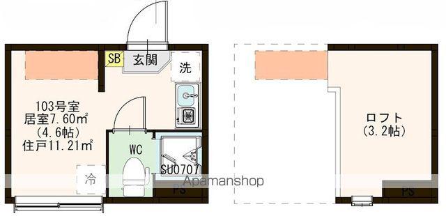 ワイズときわ台(ワンルーム/1階)の間取り写真
