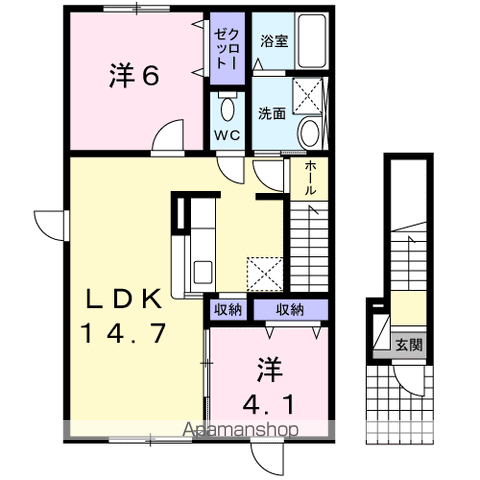 ヴィラKⅢ(2LDK/2階)の間取り写真