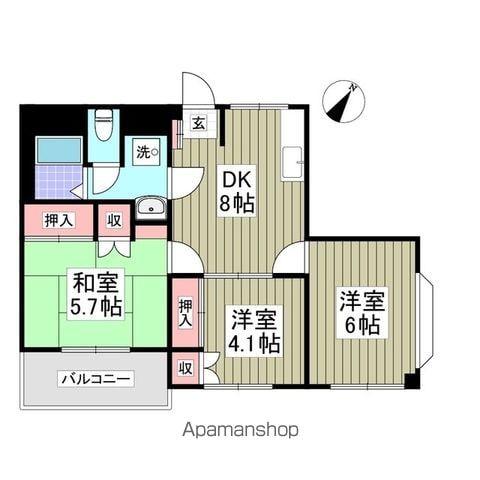 シャトル飛鳥(3DK/2階)の間取り写真