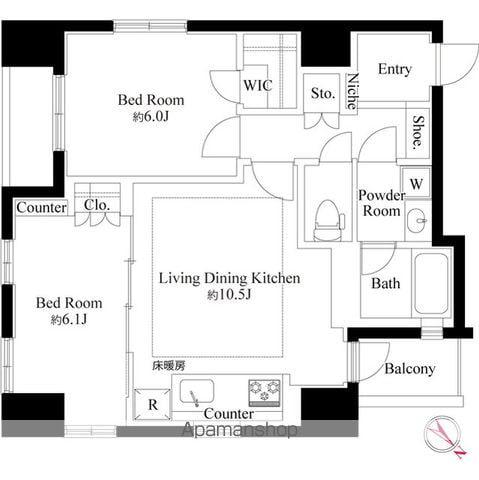 グランスイート銀座レスティモナーク(2LDK/4階)の間取り写真