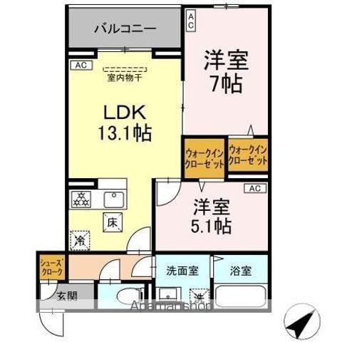 CLASSEUM都賀(2LDK/1階)の間取り写真