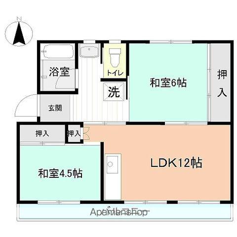 富岡ハイツⅡ(2LDK/5階)の間取り写真