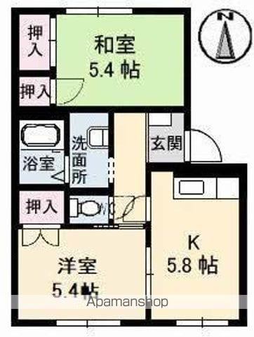 フレグランスA・S A棟(2K/1階)の間取り写真
