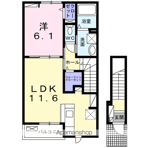 ハートランド美貴(1LDK/2階)の間取り写真