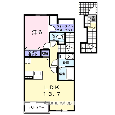 ツインタウン白石坂Ⅳ(1LDK/2階)の間取り写真