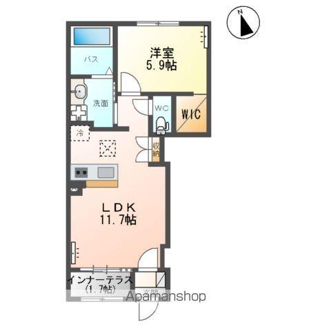 グランディール高屋敷B棟(1LDK/1階)の間取り写真